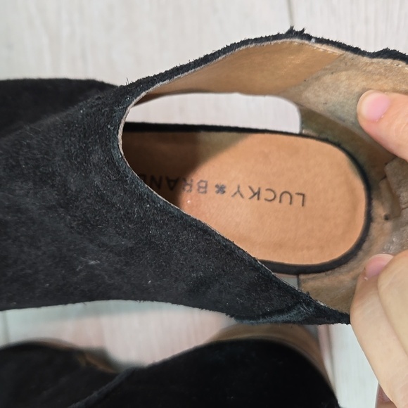 Lucky Brand Women Keight Ankle Leather Open toe Heels Boots shoes sz 7.5M - Picture 9 of 14